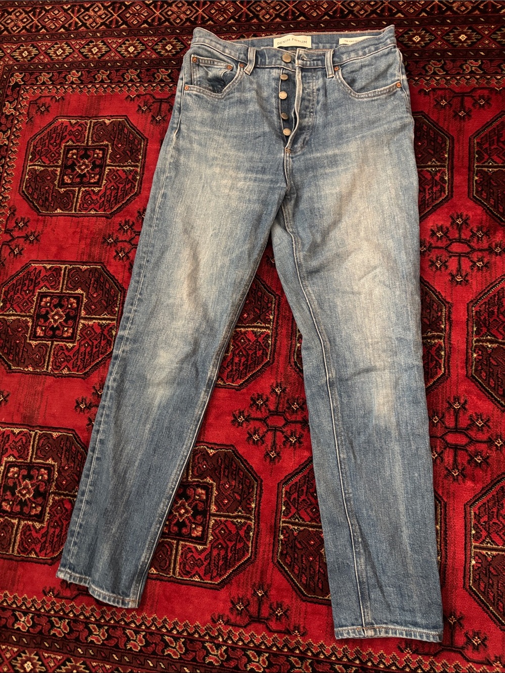 Denim Forum Women's Light Blue Straight Leg Jeans with Button Fly